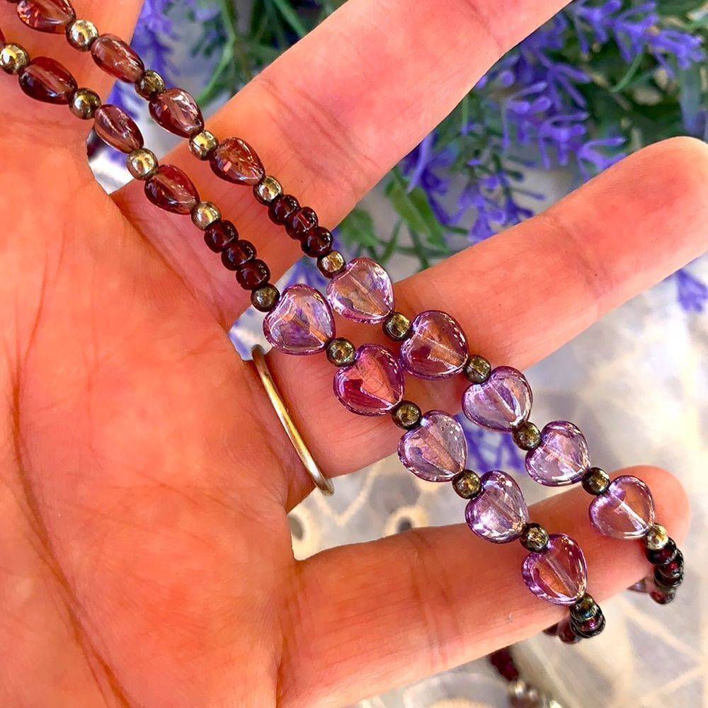 Ballplayer’s Amethyst/Garnet Gemstone & Crystal Lavaliere Necklace - Sterling - Picture 5 of 10
